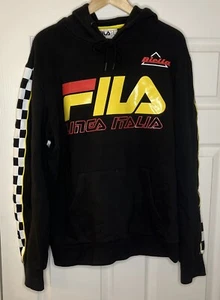 FIla Hoodie Mens M Black Pullover Linea Italia Racing Drawstring Vintage Hoodie - Picture 1 of 4