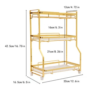 Organizer da banco bagno 3 livelli con elegante design oro e marmo - Foto 1 di 13