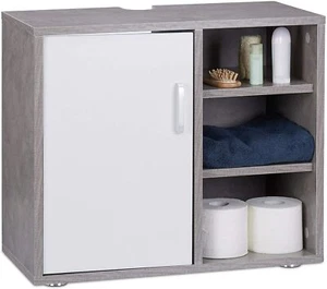 ✅ Mobiletto Armadietto Sottolavabo Bianco Grigio Legno 3 Ripiani Multiuso Bagno - Foto 1 di 4