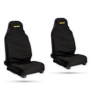 Recaro Bucket Seat Cover 1+1 Front Black Waterproof Yellow Logo Printed Pair - Picture 1 of 1