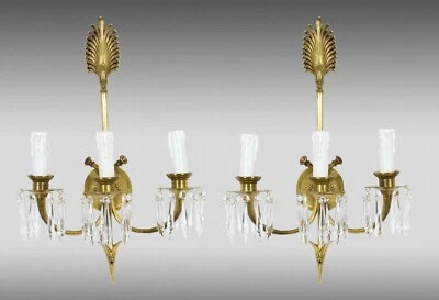 Two Empire壁灯 青铜, 玻璃。 法国,大约 1900 年。 — 第 1/4 张图片