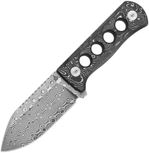 QSP Knife Canary Fixed Blade Neck Knife Aluminum Foil Carbon Fiber Damascus 141E - Picture 1 of 2
