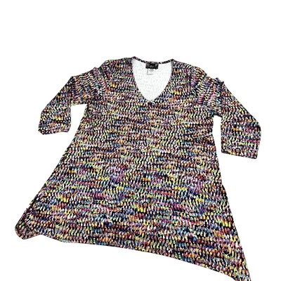 Slinky brand Womens XL multicolor Rainbow Raindrops stretch 3/4 sleeve top Pride - Image 1 of 4