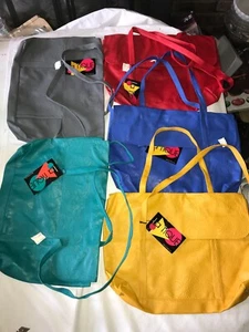 5 NOS Vintage LA TIQUE Vinyl HAND BAG Tote FLOWER EMBOSS Red Yellow Blue Green - Picture 1 of 15