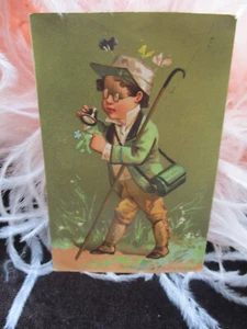 Victorian Advertising Trade Card Little BEAUTIFUL FLOWER w/Boy & Eye piece - Picture 1 of 1