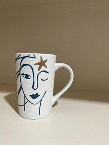Starbucks Anniversary Gold Star Blue Siren Face Ceramic Handle Mug 12oz 2016 - Picture 1 of 2