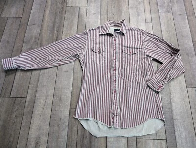 Camisa De Colección Wrangler Brushpopper X-Long Tails Para Hombres Talla L Gris Púrpura Rayas EE. UU. Foto 1 de 4
