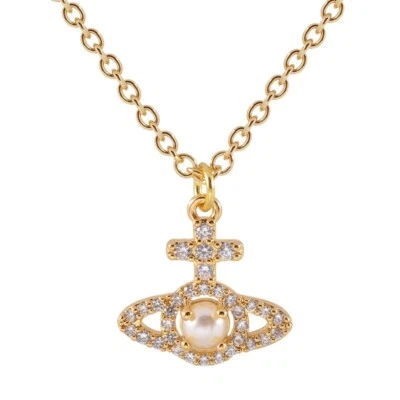 Vivienne Westwood Orb Olympia Pearl Gold Creamrose Necklace With Gift Packaging - Image 1 of 2