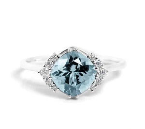 Aquamarine Ring Lab Created Moissanite Engagement Ring 925 Sterling Silver Gifts - Picture 1 of 4