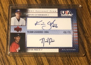 2005 Upper Deck KEVIN GUNDERSON/DAVID PRICE USA National Dual AUTOGRAPH #d 46/75