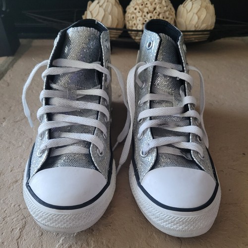 Sneakers alte unisex taglia 2 giovani Converse All Star argento glitter