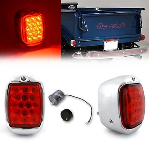 Par de intermitentes de conjunto de carcasa cromada de lámpara trasera LED roja para camioneta Chevy GMC 40-53 - Imagen 1 de 12