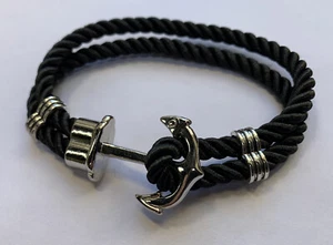 maritimes Armband , Tau mit Anker , Surfer ,  schwarz , Anker silber , Boote  - Bild 1 von 3