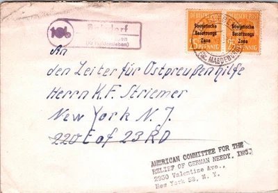 GERMANY 1949 POST WWII RUSSIAN OCCUP AIRMAIL COVER ADDR USA CANC MAGDEBURG - Image 1 of 2