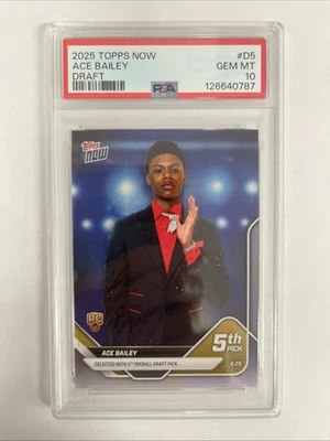 2025 Topps Now NBA Ace Bailey #D5 RC Rookie Draft PR /3859 PSA 10 GEM MT JAZZ - Image 1 of 4