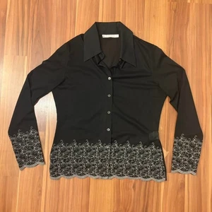rayure paris chic sheer black button up with delicate white floral embroidery - Picture 1 of 7