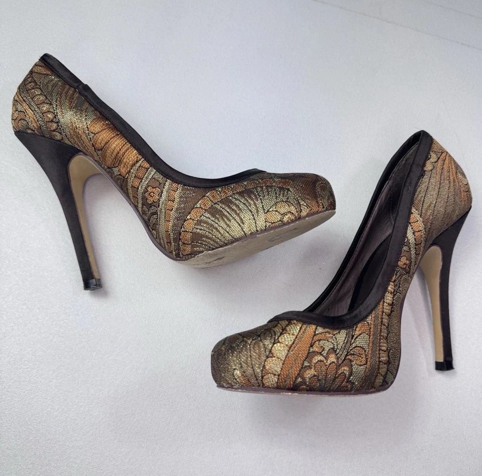 Menbur парчи платформе каблуки размер 7,5 золото черный металлик высоты Stiletto насос - Изображение 1 из 4