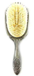 Vintage Ornate Silver Tone Vanity Hairbrush – Floral Rococo Design – 8” - Picture 1 of 4