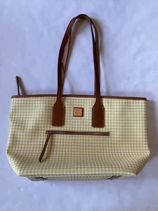 Dooney & Bourke Large Tote Shoulder Bag Yellow/White Checkered Gingham Purse EUC - Picture 1 of 12