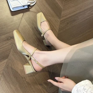 Summer New Nude Block Heel French Mary Jane Shoes for Women: Open-back - Picture 1 of 11