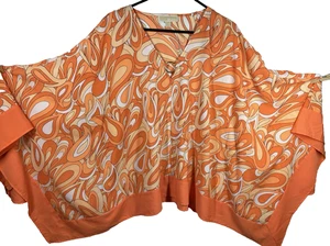 Michael Kors Kimono Sleeve Boho Blouse Top Size L/XL Tunic Orange Psychedelic - Picture 1 of 6