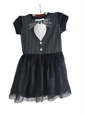 Jack skellington Kids Black Multi-layered Dress Black & White Stripe A-line XS - Image 1 of 4