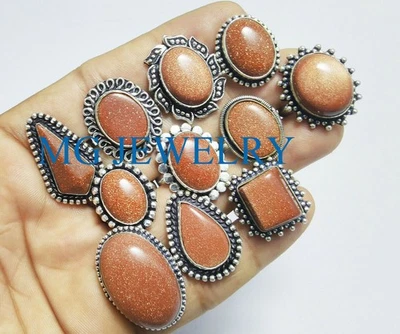 ¡Exclusivo en eBay! Lote de 15 anillos de piedra de oro natural enchapados en plata de ley .925 Foto 1 de 4