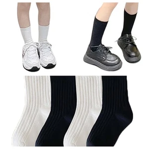 12 Paar Kinder Jungen Mädchen schwarz weiß Baumwolle Uniform Schule Mittelschlauch Crew-Socken - Bild 1 von 8