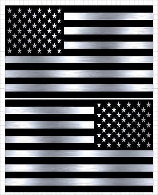 Pegatina Bandera Americana una adelante y otra reverso negro metálico plata vinilo EE. UU. Foto 1 de 2