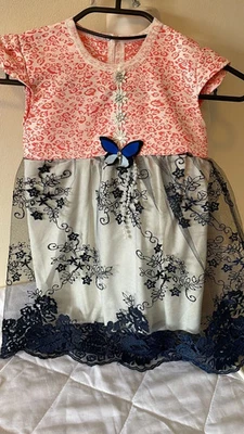 Girls Pink & Navy Party Dress Mesh Flowers & Beads Special Occasion Outfit 2-4Yr - Image 1 of 2