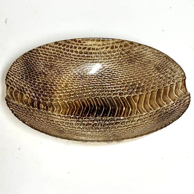 AKCAM Silverina Cuenco de vidrio ovalado de piel de serpiente marrón y plateado hecho a mano en Turquía 9" Foto 1 de 4