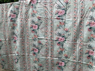 Vintage Ribbon Stripe? Fabric Cotton Chintz? Birds & Flowers 2 Metres X140cm B61 - Image 1 of 4