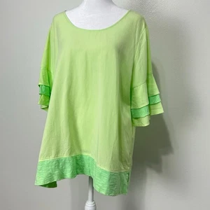 Weiche Umrandung limettengrün Tunika Oberteil Damen große Rüschenärmel Boho Freizeit - Bild 1 von 11