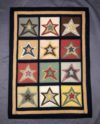 Homespice Decor Star Patch Sampler Black Hand Appliqued Area Rug Wall Hanging - Image 1 of 4