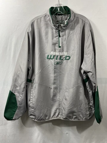 Reebok Center Ice Minnesota Wild Gray 1/4 Zip Windbreaker Breakaway Jacket Large Cover