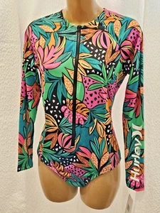 Hurley Damen XL Langarm Badeanzug Body Rash Guard 1-teilig grün pink schwarz - Bild 1 von 3