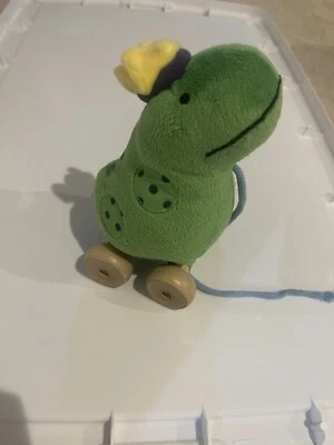 Rich Frog Plush Frog Child's Pull Toy Wooden Wheels Green Prince Stuffed Toy - Image 1 of 3