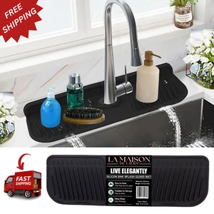 Silikon Küchenspüle Spritzschutz Matte für hinter Wasserhahn - Schwarz 17,5 x 5,5 Zoll - Bild 1 von 10