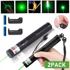 2pcs 9000Miles 532nm Green Laser Pointer Pen Visible Beam Lazer Batt & Charger - Picture 1 of 24
