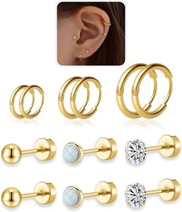 Flat Back Stud Earrings and Small Hoops Earrings Sets for Multiple Piercing for - Picture 1 of 7
