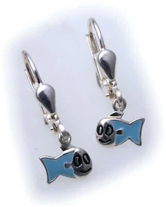 Pendientes colgantes peces plata real 925 pendientes niños pendientes peces azul - Imagen 1 de 2