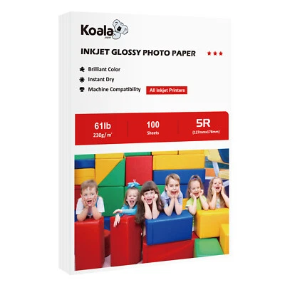 100PK Koala Premium Photo Paper 5x7 Glossy Card 61lb for Inkjet Printer HP Canon - Image 1 of 4