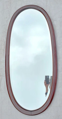 Vtg Mission / Arts & Crafts Mahogany Oval Wood Framed Wall Mirror Circa 1910's Cover