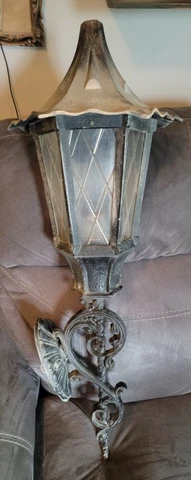 Antique Large Cast Aluminum Italian Ornate Porch Light Wall Sconce Made In Italy Cover