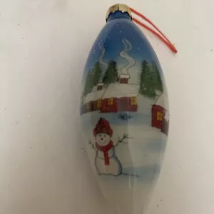 Ornamento artistico in vetro pupazzo di neve Peggy Abrams dipinto goccia ovale lungo 5" - Foto 1 di 4