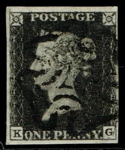1840 1d Intense Black Pl 8 KG 4m Crisp Black MX Large Margins VFU Cat. £650.00 - Picture 1 of 1