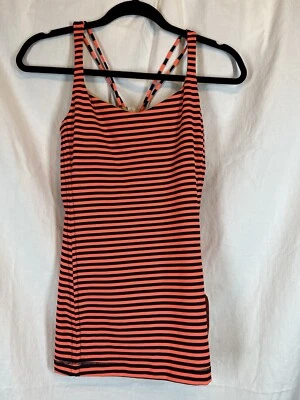 NWT lululemon Free To Be Tank Top Navy Orange Striped Scoop Neck Size 10 - Image 1 of 4