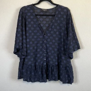 Lane Bryant Black Classic Flutter Sleeve V-Neck Peplum Shirt Blue Stars  - Picture 1 of 13