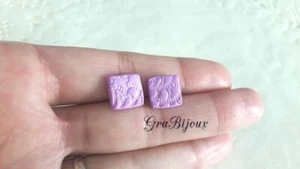 orecchini a lobo in pasta polimerica quadrati lavanda - Picture 1 of 1