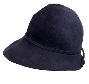 Vtg Bollman Women’s Cloche Hat OS Mavy 100% Felt Wool Band Tie 60s 70s Classic - Picture 1 of 10